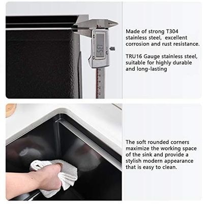 SS304 Black Top Mount Farmhouse Sink Hand Wash Basin With Drainboard