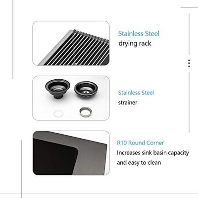 SS304 Black Top Mount Farmhouse Sink Hand Wash Basin With Drainboard
