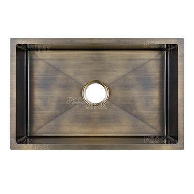 Αρχαίο χάλκινο πολυτελές βιντεοσκοπικό χρυσό νεροχύτες κουζίνας 304 ανοξείδωτου χάλυβα μονό μπολ PVD φινίρισμα υπογείωση λεκάνη για ρουστίκ αγροτικό σπίτι χάλκινο νεροχύτη κουζίνα για διαμέρισμα