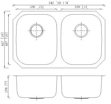 29 Inch Double Bowl Kitchen Sink With 15 Mm Radius Curved Corners