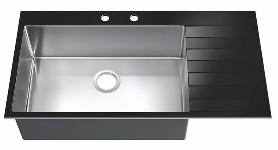 SS304 Black Top Mount Farmhouse Sink Hand Wash Basin With Drainboard