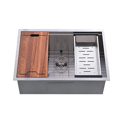 Νεροχύτης Κουζίνας Σταθμός Εργασίας OEM ODM 32x18x9 ιντσών Χειροποίητος Κάτω από τον Πάγκο με Επιφάνεια Κοπής & Καλάθι SS304 Νεροχύτης από Ανοξείδωτο Ατσάλι Νιπτήρες Amazon Hot Sale Fregaderos De Cocina